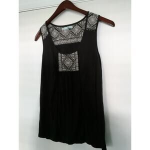 Maurice’s Embroidered Black Sleeveless Tank With Small Window Features On Front